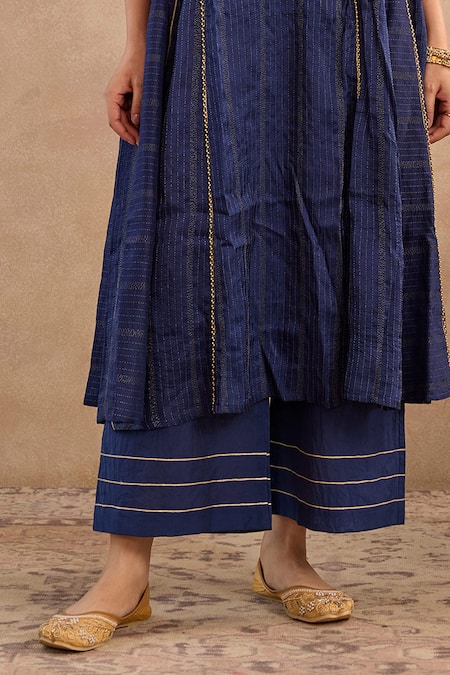 Buy Nero India Navy Chanderi , Embroidery, Zari Round Lotus Anarkali And Pant Set Online at Aza Fashions Buy_Nero India_Navy Chanderi , Embroidery, Zari Round Lotus Anarkali And Pant Set _Online_at_Aza_Fashions