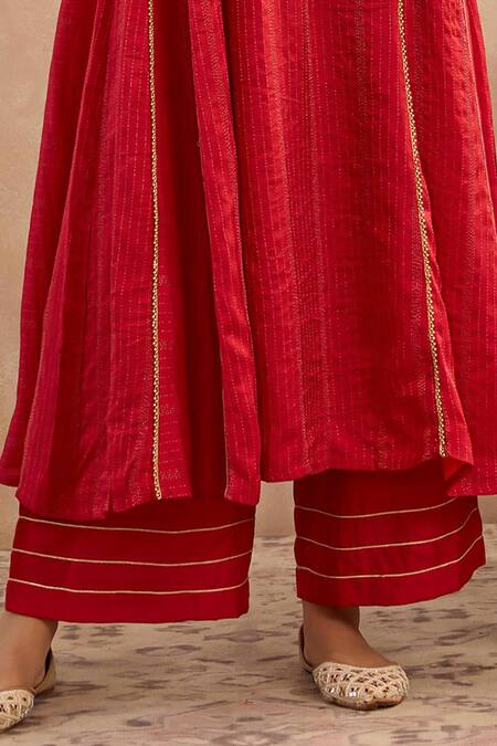 Nero India Red Silk, Silk, Embroidery, Zari Round Neck Anarkali With Pant Online at Aza Fashions Nero India_Red Silk, Silk, Embroidery, Zari Round Neck Anarkali With Pant _Online_at_Aza_Fashions