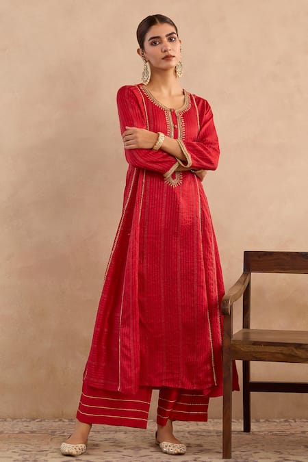 Buy Nero India Red Silk, Silk, Embroidery, Zari Round Neck Anarkali With Pant Online at Aza Fashions Buy_Nero India_Red Silk, Silk, Embroidery, Zari Round Neck Anarkali With Pant _Online_at_Aza_Fashions