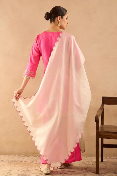 Nero India Scallop Chanderi Stripe Dupatta 