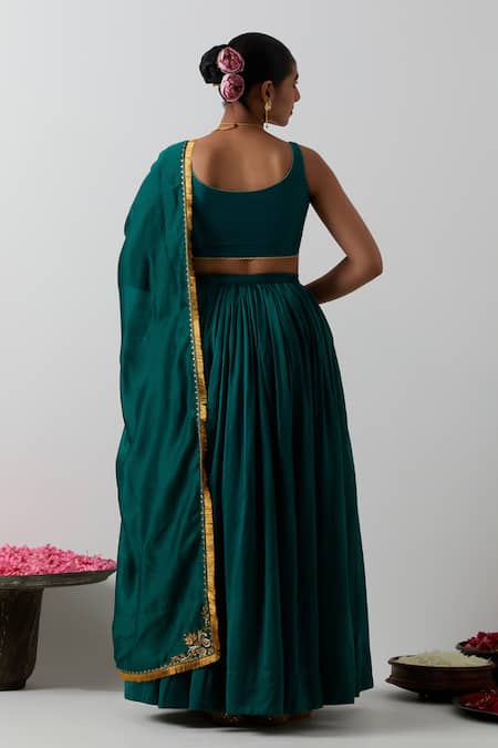 Vinusto Handcrafted Peacock & Floral Chanderi Lehenga Set 