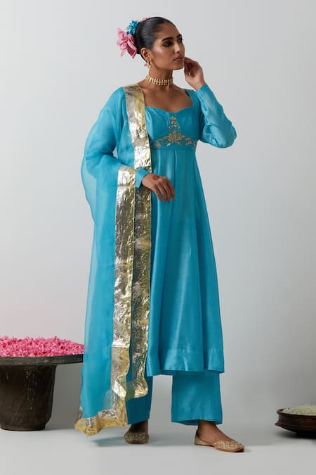 Buy Vinusto Sky Blue Chanderi, Organza, Silk Embroidery, Zari, Zardozi Corset Anarkali Set Online at Aza Fashions Buy_Vinusto_Sky Blue Chanderi, Organza, Silk Embroidery, Zari, Zardozi Corset Anarkali Set _Online_at_Aza_Fashions