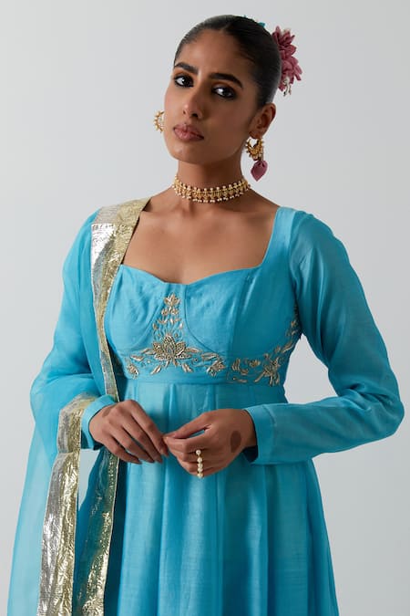 Shop Vinusto Sky Blue Chanderi, Organza, Silk Embroidery, Zari, Zardozi Corset Anarkali Set Online at Aza Fashions Shop_Vinusto_Sky Blue Chanderi, Organza, Silk Embroidery, Zari, Zardozi Corset Anarkali Set _Online_at_Aza_Fashions
