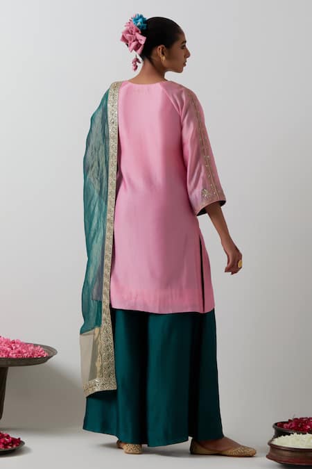 Vinusto Chanderi Embroidered Kurta Palazzo Set 