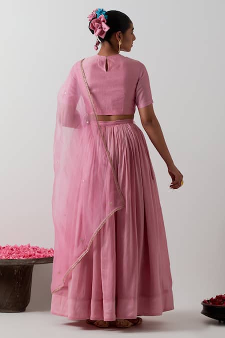 Vinusto Chanderi Embroidered Blouse Lehenga Set 