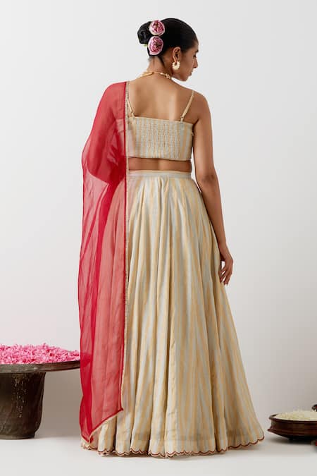 Vinusto Zari Striped Lehenga Set With Katan Silk Dupatta 