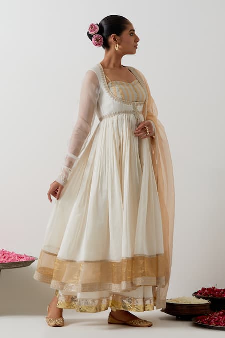 Buy_Vinusto_Ivory , Silk, Tissue Zari, Gota Patti, Anarkali Palazzo Set _Online_at_Aza_Fashions