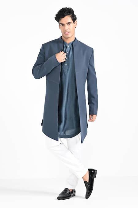 Kalpana Naik Storm Blue Open Jacket & Kurta Set 