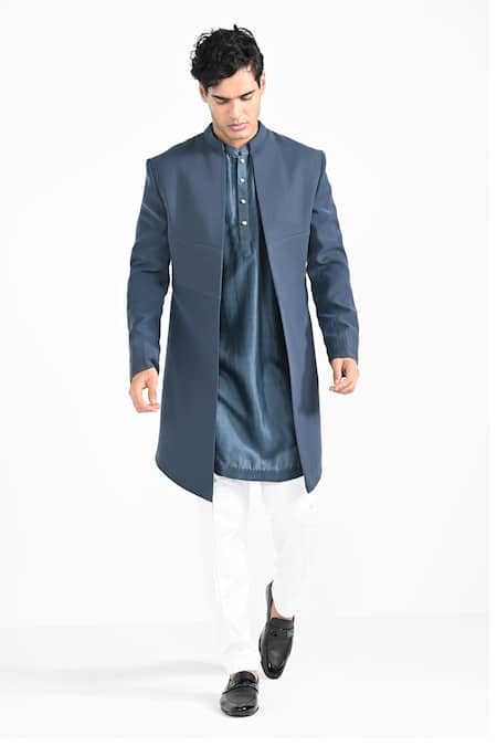 Kalpana Naik Storm Blue Open Jacket & Kurta Set 