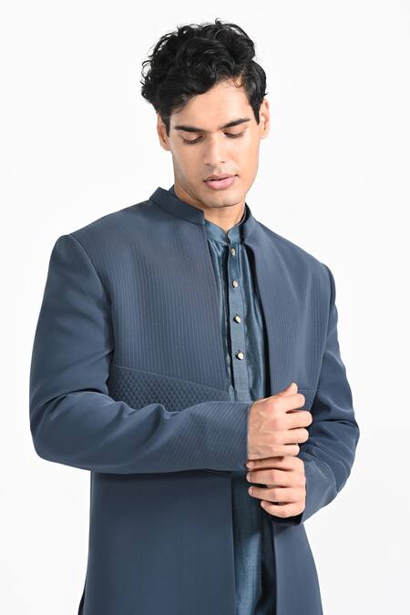 Kalpana Naik_Blue Terrycloth, Rayon Storm Open Jacket And Kurta Set _at_Aza_Fashions