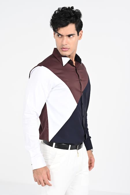 Kalpana Naik_White Cotton Trio Coloured Shirt _Online_at_Aza_Fashions