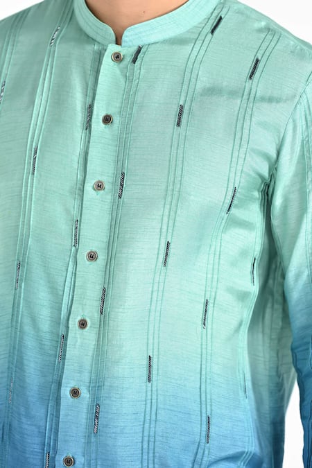 Kalpana Naik_Blue Bemberg, Silk, Cotton Embroidery Ocean Ombre Kurta Set _at_Aza_Fashions