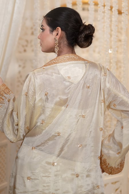 Daljit Sudan Satin Tissue Tilla & Cutdana Embroidered Kurta Set