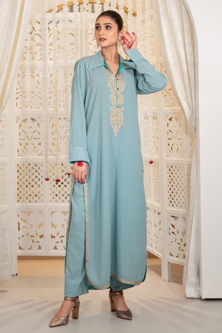 Daljit Sudan Tilla Embroidered Collared Kurta & Pant Set