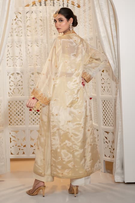 Daljit Sudan Satin Tissue Tilla Embroidered Kurta Set