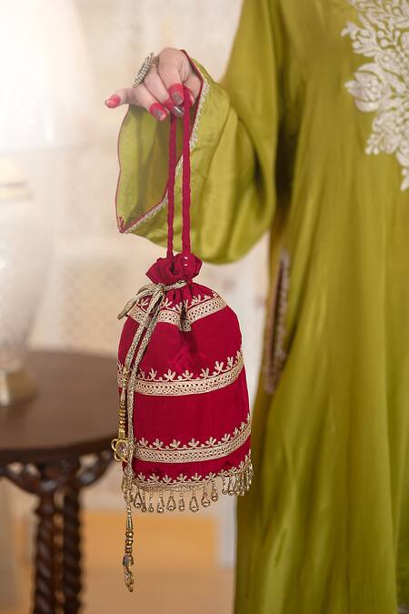 Daljit Sudan_Green Crepe, Georgette Embroidery Split V-neck Aari Kurta Salwar And Dupatta Set _at_Aza_Fashions