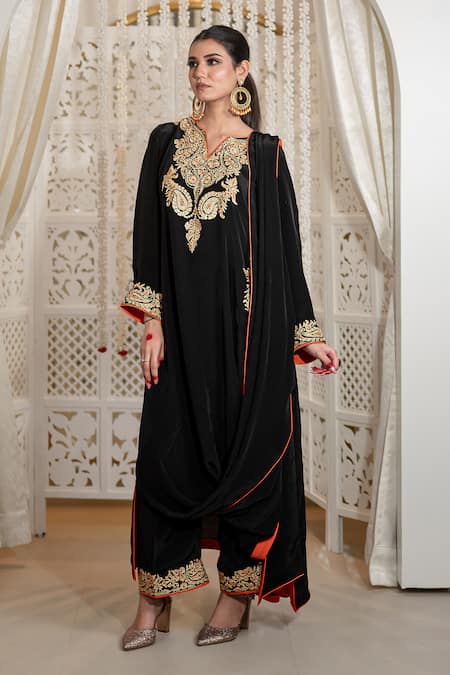 Daljit Sudan Kashmiri Aari Tilla Embroidered Cowl Kurta & Pant Set