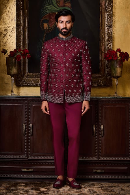 Histori Geometric Embroidered Jodhpuri Bandhgala With Trouser 