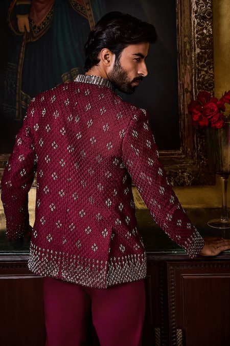 Histori Geometric Embroidered Jodhpuri Bandhgala With Trouser 