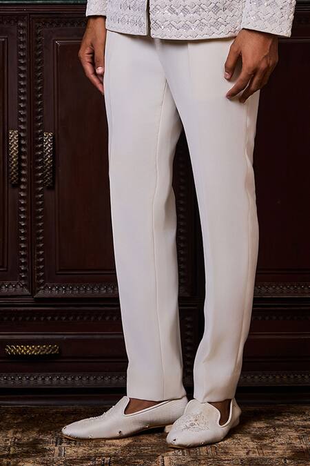 Buy_Histori_White Beads, Sequins Embellished Bandhgala Set _Online_at_Aza_Fashions