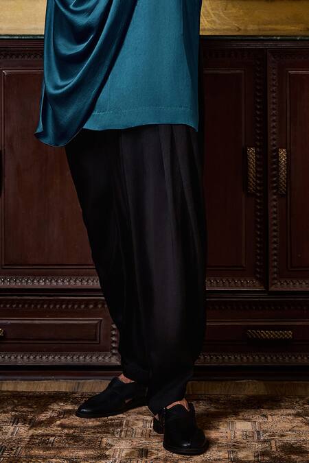 Shop Histori Blue Satin Beads, Crystals, Embroidery Draped Kurta With Patiala Salwar Online at Aza Fashions Shop_Histori_Blue Satin Beads, Crystals, Embroidery Draped Kurta With Patiala Salwar _Online_at_Aza_Fashions