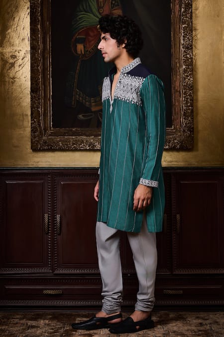Histori Blue Cotton, Silk Embroidery, Beads Dhagai Kurta And Churidar Set Online at Aza Fashions Histori_Blue Cotton, Silk Embroidery, Beads Dhagai Kurta And Churidar Set _Online_at_Aza_Fashions
