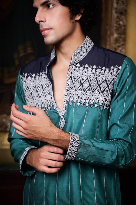 Buy Histori Blue Cotton, Silk Embroidery, Beads Dhagai Kurta And Churidar Set Online at Aza Fashions Buy_Histori_Blue Cotton, Silk Embroidery, Beads Dhagai Kurta And Churidar Set _Online_at_Aza_Fashions