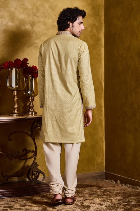 Histori Green Chanderi, Cotton Embroidery, Beads Dori Kurta With Churidar Online at Aza Fashions Histori_Green Chanderi, Cotton Embroidery, Beads Dori Kurta With Churidar _Online_at_Aza_Fashions