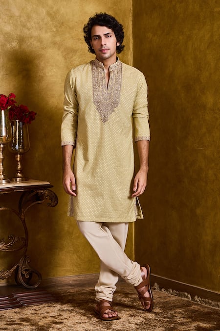 Histori Green Chanderi, Cotton Embroidery, Beads Dori Kurta With Churidar 