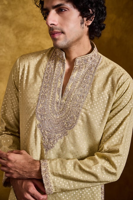 Shop Histori Green Chanderi, Cotton Embroidery, Beads Dori Kurta With Churidar Online at Aza Fashions Shop_Histori_Green Chanderi, Cotton Embroidery, Beads Dori Kurta With Churidar _Online_at_Aza_Fashions