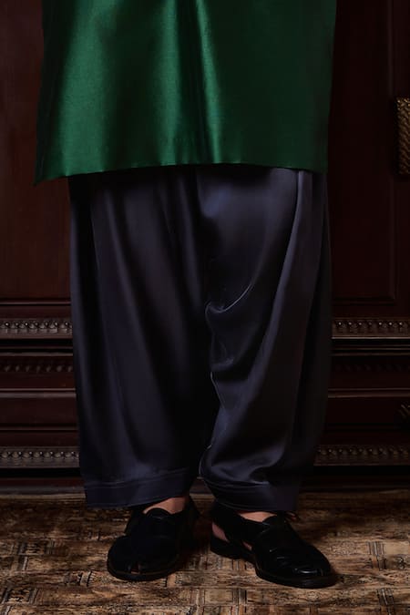 Histori_Green Chanderi Silk, Modal, Satin Beads, Crystals, Kurta And Patiala Salwar Set _Online_at_Aza_Fashions