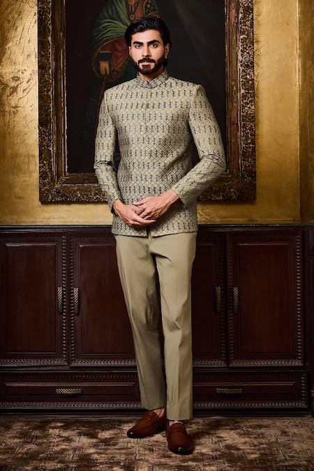 Histori Geometric Resham & Sequin Bandhgala With Pant 