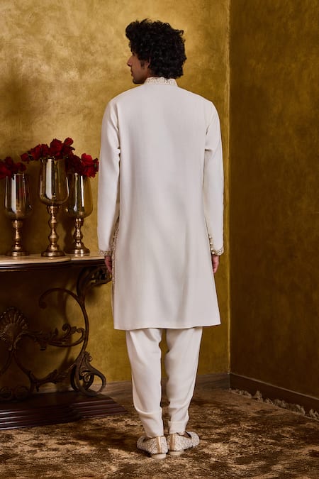 Histori Ivory Cotton, Silk Embroidery Kasab Kurta And Dhoti Pant Set Online at Aza Fashions Histori_Ivory Cotton, Silk Embroidery Kasab Kurta And Dhoti Pant Set _Online_at_Aza_Fashions