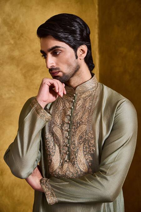 Buy Histori Green Chanderi , Cotton, Embroidery Kasab Dori Kurta Set Online at Aza Fashions Buy_Histori_Green Chanderi , Cotton, Embroidery Kasab Dori Kurta Set _Online_at_Aza_Fashions