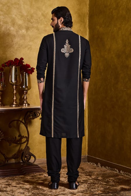 Histori Black Cotton, Silk Embroidery Kasab Kurta And Churidar Set Online at Aza Fashions Histori_Black Cotton, Silk Embroidery Kasab Kurta And Churidar Set _Online_at_Aza_Fashions