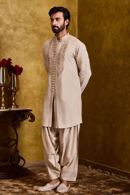 Buy Histori Beige Cotton, Silk Embroidery Kurta And Patiala Salwar Set Online at Aza Fashions Buy_Histori_Beige Cotton, Silk Embroidery Kurta And Patiala Salwar Set _Online_at_Aza_Fashions