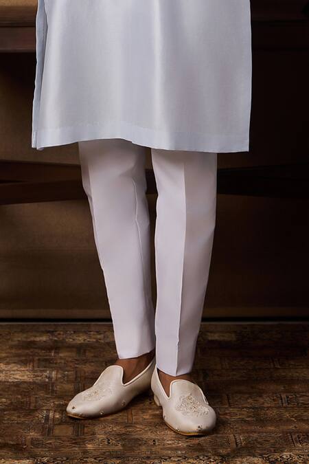 Buy_Histori_Blue Chanderi Silk, Cotton, Lycra Embroidery, Beads Beadwork Kurta And Trouser Set _Online_at_Aza_Fashions