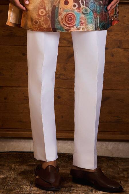 Histori_Orange Dupion, Cotton, Lycra Printed Kurta And Pant Set _Online_at_Aza_Fashions