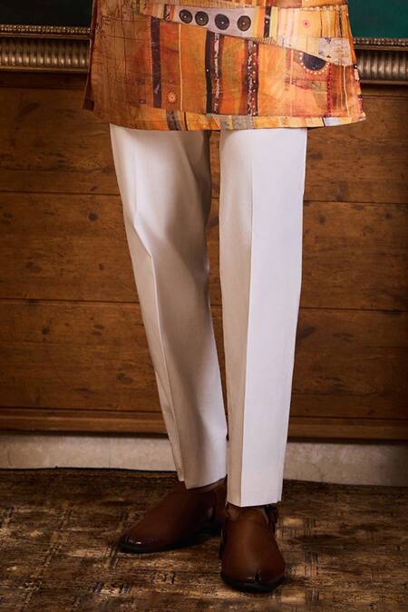 Histori_Yellow Polyester, Dupion, Cotton, Silk Printed Kurta And Churidar Set _Online_at_Aza_Fashions