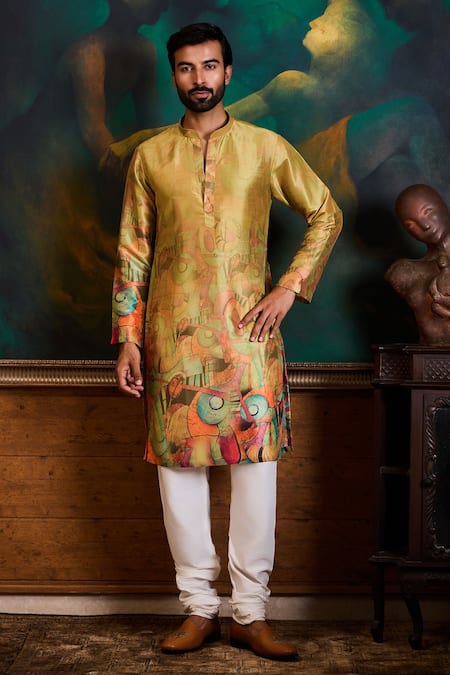 Histori Printed Kurta & Cotton Silk Churidar Set 