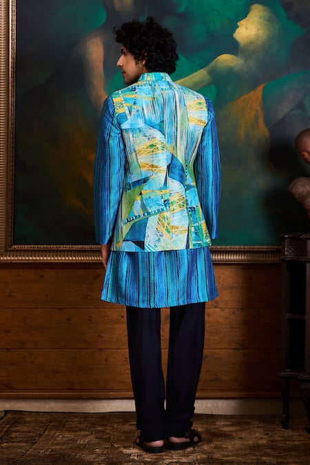 Histori Geometric Print Bundi Kurta Set 