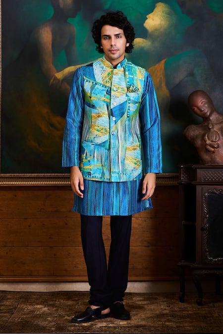 Histori Geometric Print Bundi Kurta Set 