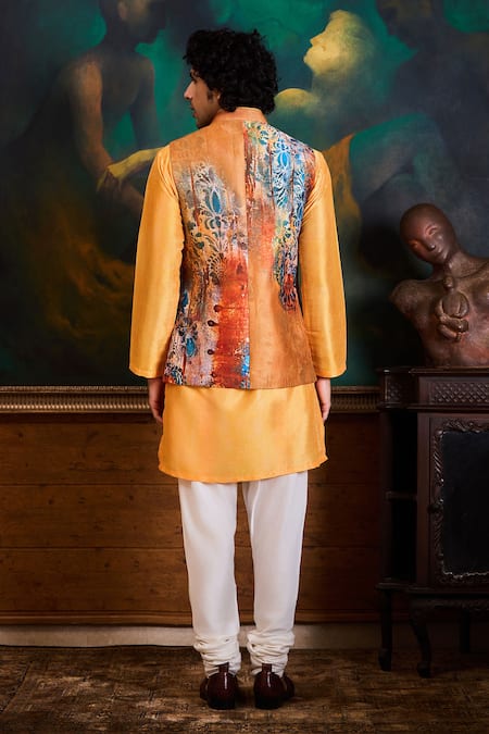 Histori Printed Poly Dupion Bundi Kurta Set 