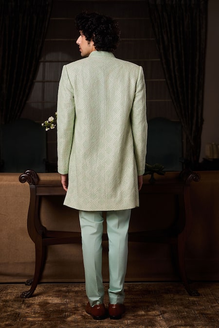 Histori Embroidered Raw Silk Sherwani Set 