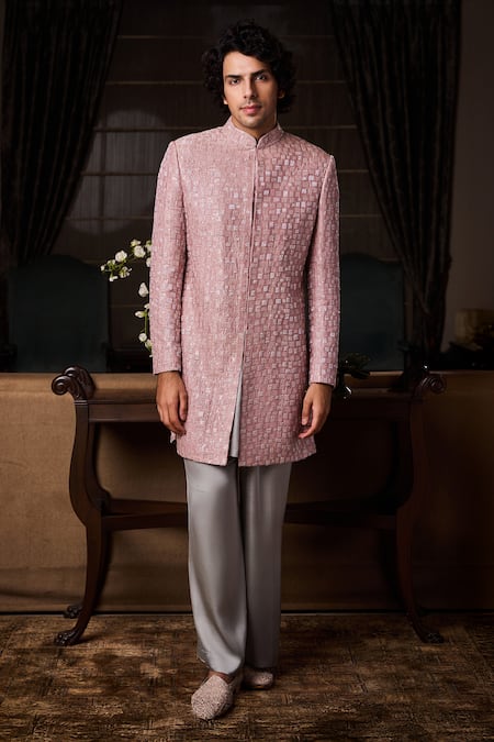 Histori Embroidered Raw Silk Sherwani Kurta Set 