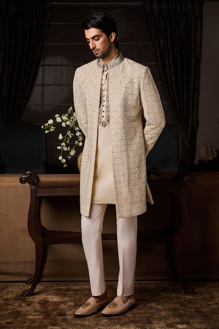 Histori Geometric Embroidered Sherwani Set 