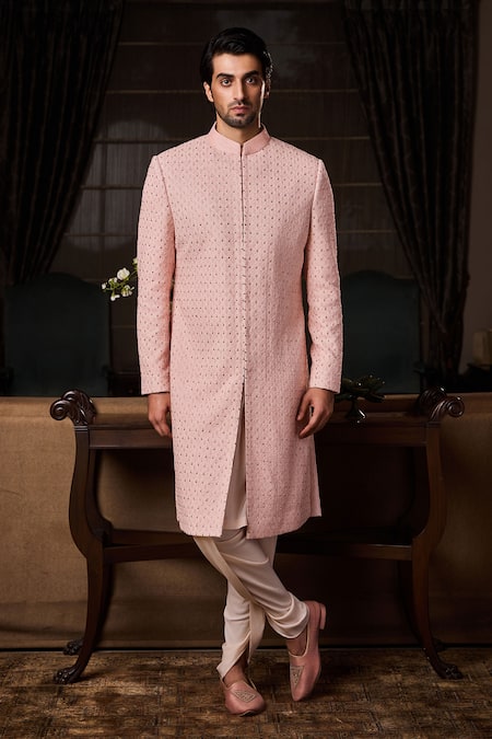 Histori Embroidered Raw Silk Sherwani Set 