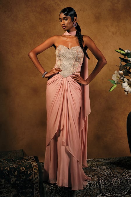 Mukta Sabharwal Leher Embroidered Pre-Draped Saree With Corset 