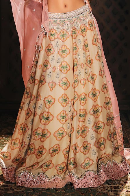 Mukta Sabharwal_Cream Silk, Organza Embroidery, Sequins, Zari, Beads Geet Printed Lehenga Set _at_Aza_Fashions