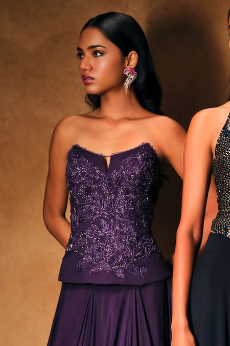 Shop_Mukta Sabharwal_Purple Georgette, Crepe Embroidery, Sequins, Beads Yahvi Corset With Lehenga _Online_at_Aza_Fashions